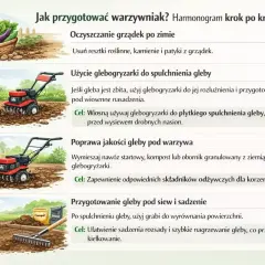 Glebogryzarka spulchnia i przygotowuje glebę pod uprawę warzyw, mieszając nawóz i ułatwiając siew.