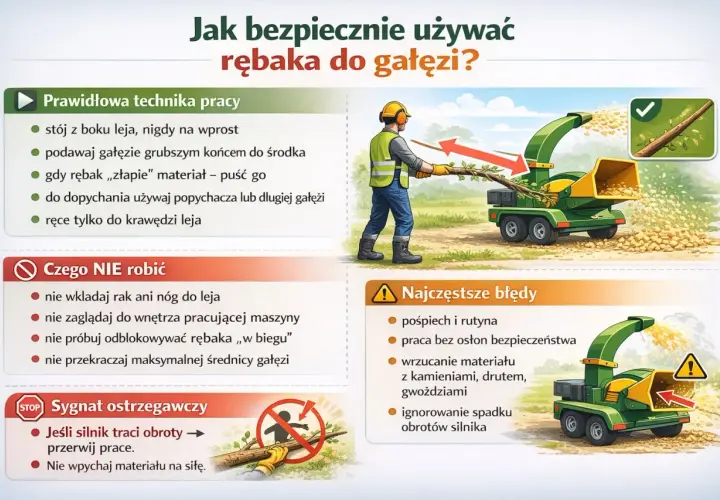 Instrukcja bezpiecznego używania rębaka do gałęzi. Dowiedz się, co to jest rębak i jak go obsługiwać, unikając błędów.