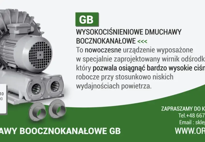 Nowoczesne dmuchawy przemysłowe GB-2200 zapewniają wysokie ciśnienie robocze.