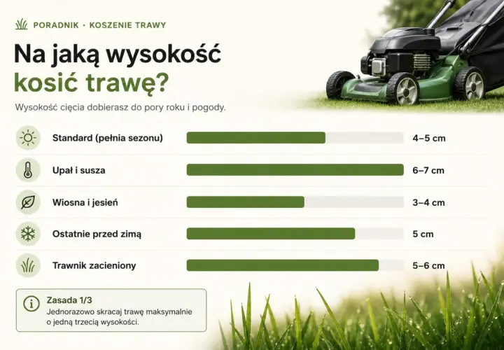 Poradnik koszenia trawy: na jaką wysokość kosić trawę w zależności od pory roku i pogody? Od 3 do 7 cm.