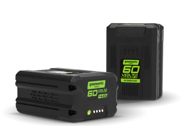 Dwie baterie Greenworks 60V. Firma Greenworks oferuje wydajne narzędzia akumulatorowe.