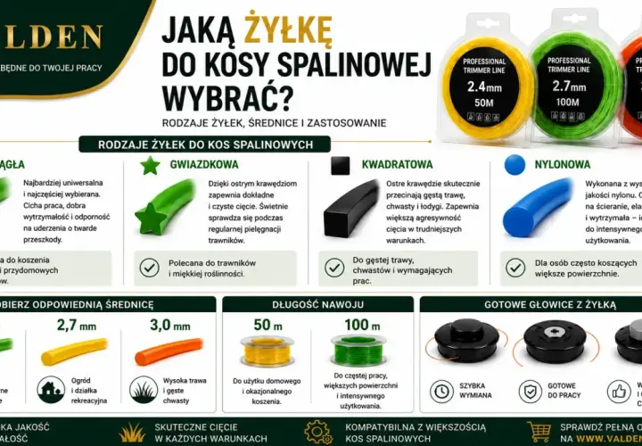 Poradnik: jaka żyłka do kosy spalinowej? Okrągła, gwiazdkowa, kwadratowa i nylonowa - wybierz najlepszą do swojego trawnika i potrzeb.
