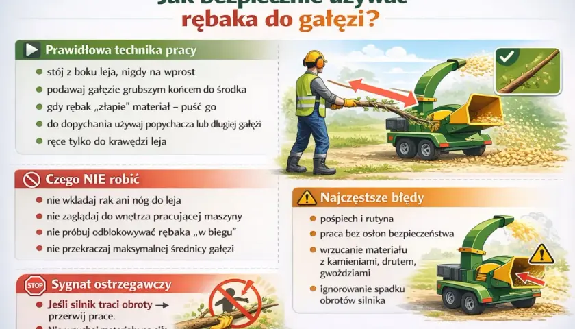 Instrukcja bezpiecznego używania rębaka do gałęzi. Dowiedz się, co to jest rębak i jak go obsługiwać, unikając błędów.