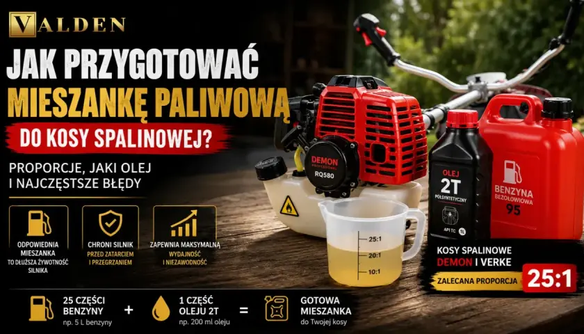 Jak przygotować mieszankę do kosy spalinowej? Dowiedz się, jaki olej do kosy spalinowej wybrać i jakie proporcje stosować, by zapewnić silnikowi długą żywotność.