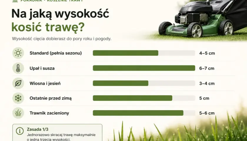 Poradnik koszenia trawy: na jaką wysokość kosić trawę w zależności od pory roku i pogody? Od 3 do 7 cm.