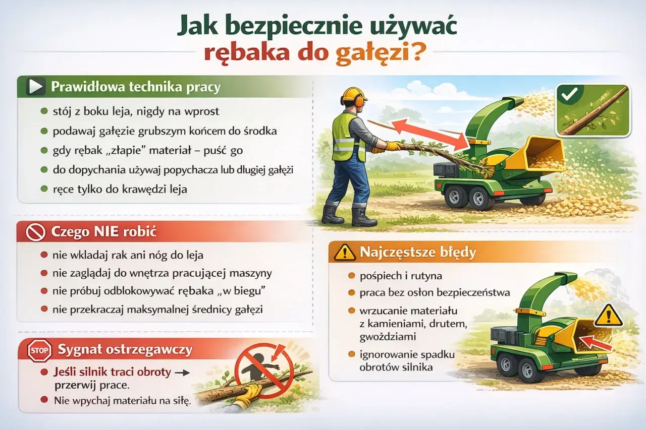 Instrukcja bezpiecznego używania rębaka do gałęzi. Dowiedz się, co to jest rębak i jak go obsługiwać, unikając błędów.