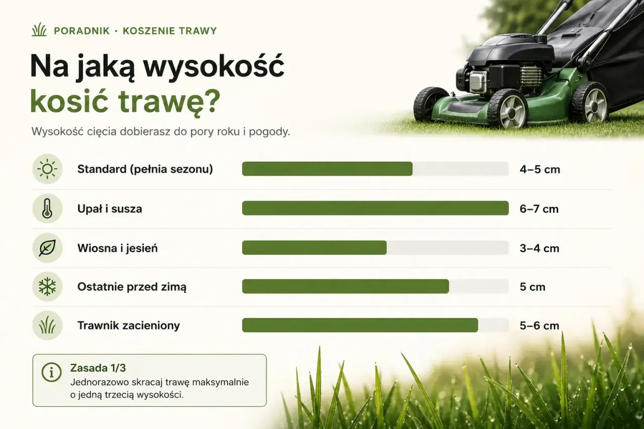 Poradnik koszenia trawy: na jaką wysokość kosić trawę w zależności od pory roku i pogody? Od 3 do 7 cm.