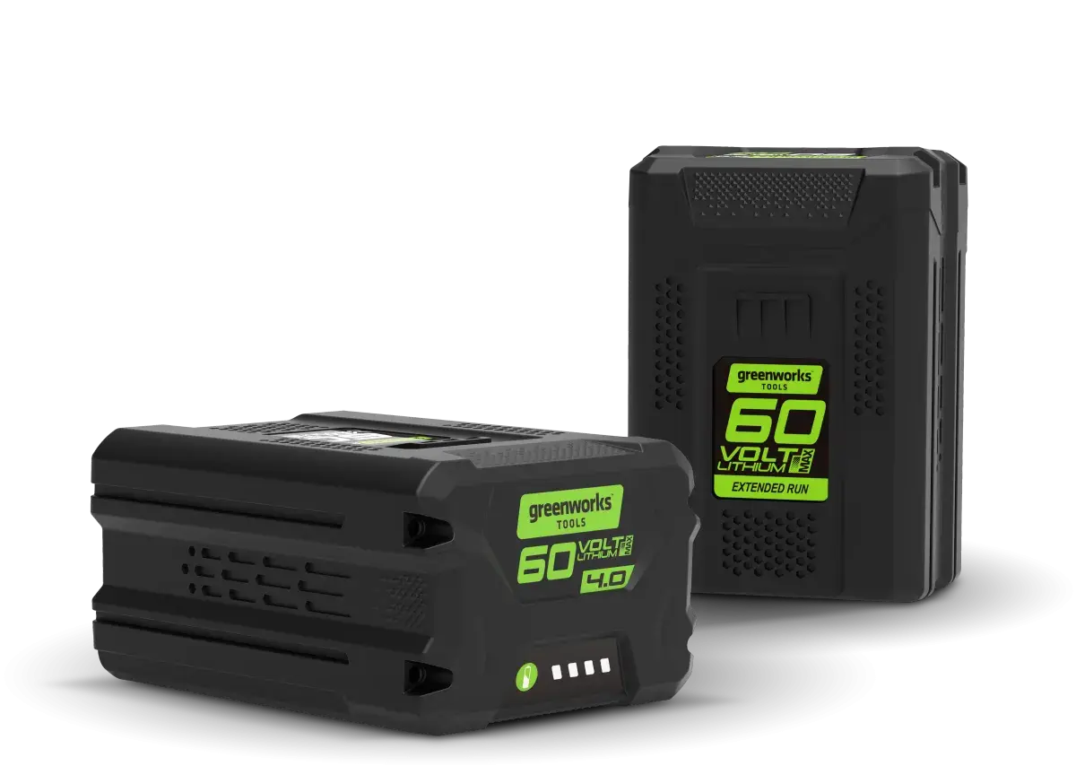 Dwie baterie Greenworks 60V. Firma Greenworks oferuje wydajne narzędzia akumulatorowe.