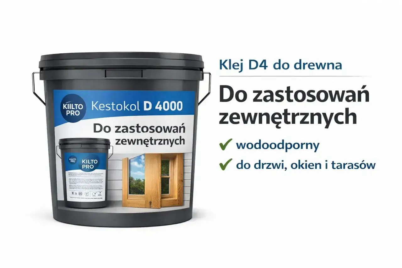 Klej D4 do drewna Kestokol D 4000. Wodoodporny, do zastosowań zewnętrznych, idealny do drzwi, okien i tarasów.